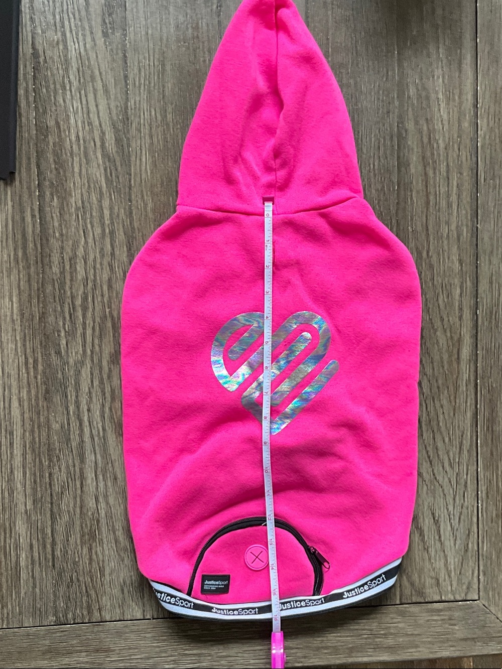 Hot Pink Dog Hoodie with Holographic Heart - Justice Inspired